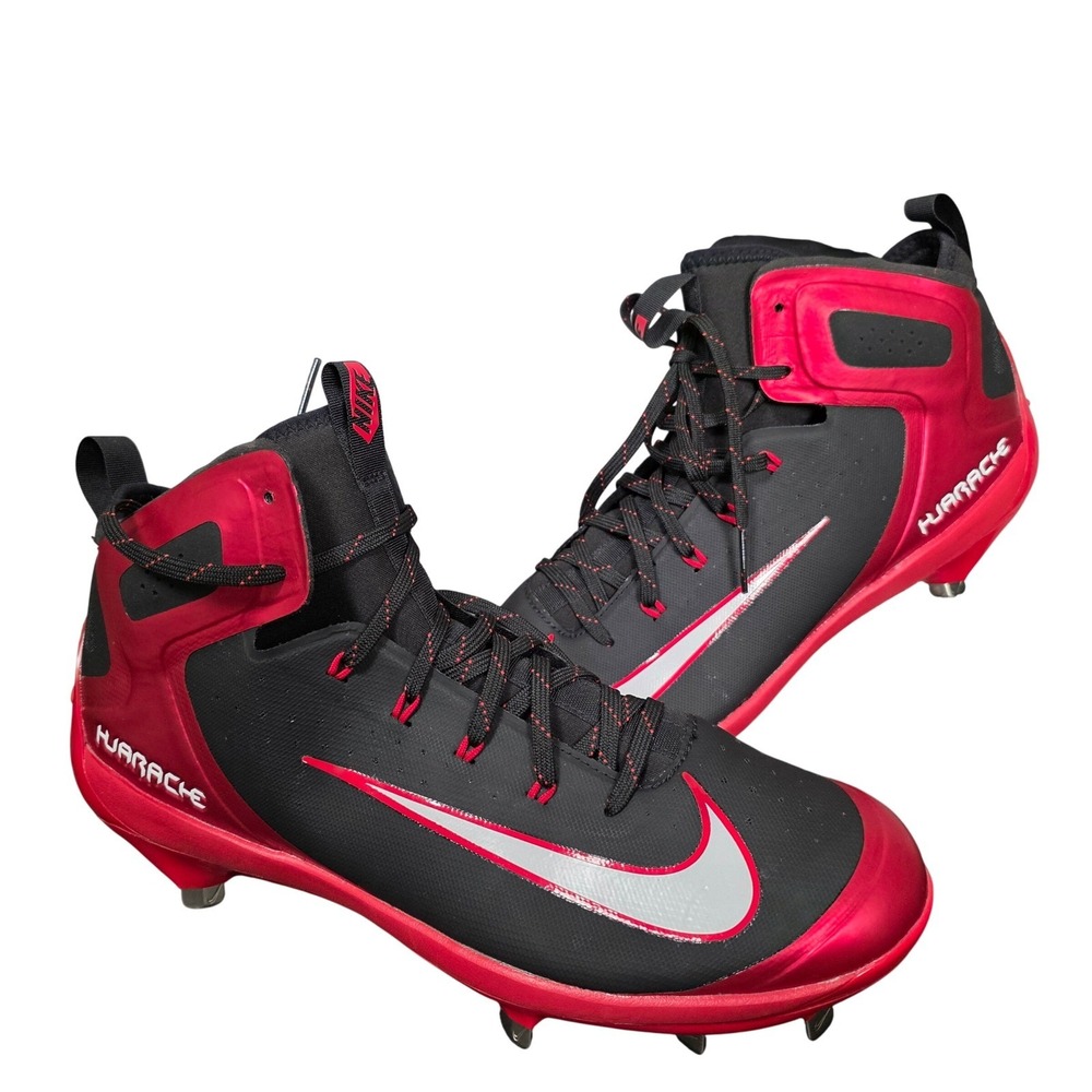 Nike Alpha Huarache Elite Baseball Cleats Mens 12 Black Red EXCELLENT Athletic